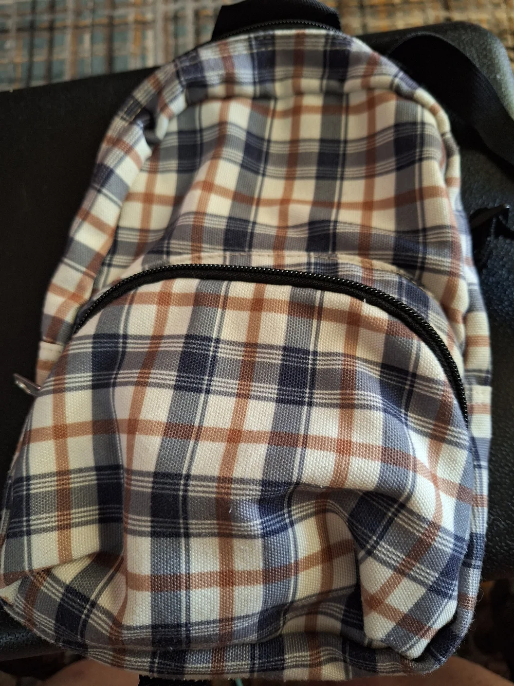 Plaid Sling Mini Backpack - Blue & Brown